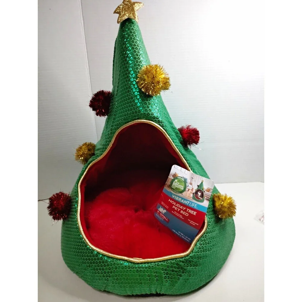 Vibrant Life Holiday Tree Ped Bed XS Covered Removable Cover Polyester Green